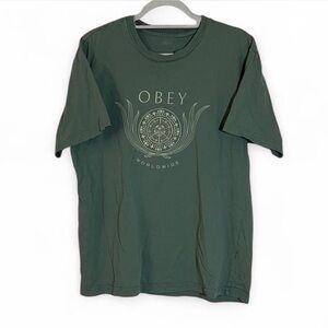 Obey Worldwide Graphic T-Shirt Large Green Streetwear Tee